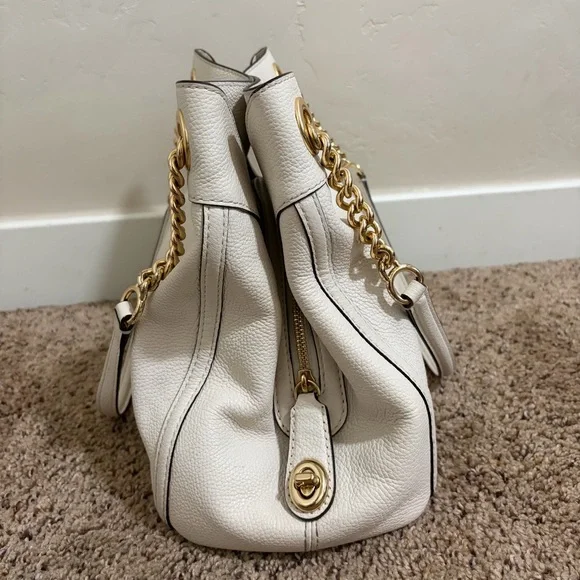 Coach Turnlock Edie Shoulder Bag, White with Chains - Picture 3 of 16